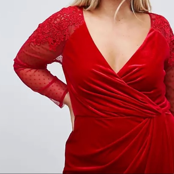 Little Mistress Allover velvet wrap midi dress - Picture 3 of 8